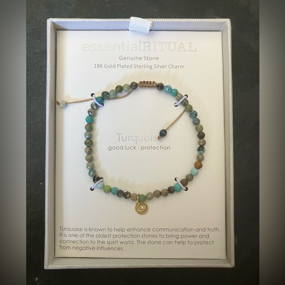 EssentiaRitual Jewelry - 18K Gold Plated Sterling Silver Charm Turquoise Bracelet.